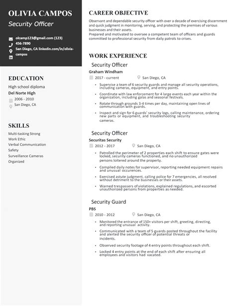 security officer resume word format.